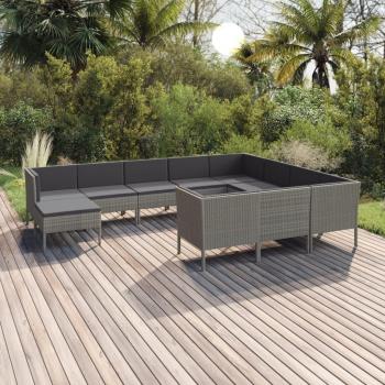 11-Piece Grey Poly Rattan Garden Lounge Set with Cushions