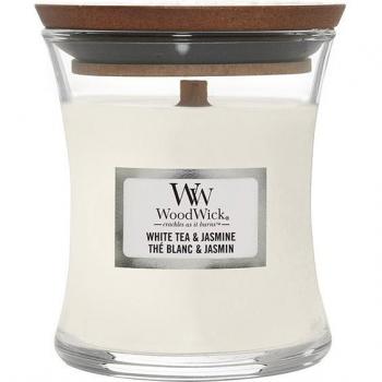 Woodwick White Tea & Jasmine Scented Candle with Wooden Wick 85 g