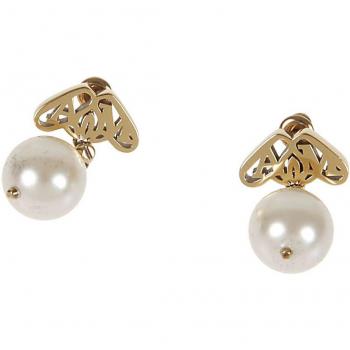 Alexander McQueen Women's Seal Logo Pearl Earrings in Golden | Size UNI | 780980I170L1485
