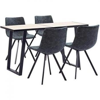 vidaXL Juego de Comedor 5 Piezas Cuero Sintético Mobiliario Decoración Interior Casa Hogar Robusto Duradero Resistente Funcional Práctico Útil Negro
