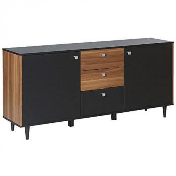 Aparador Kuro negro de madera oscura con 3 cajones y 2 puertas