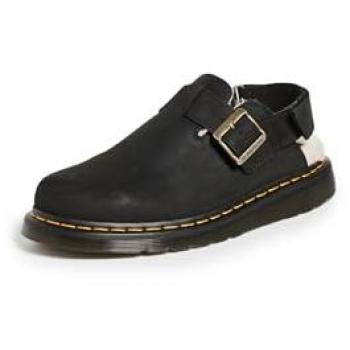 Dr. Martens Jorge II Leather Mules, Clogs, Female, Black, Size: 12 US; Dr. Martens Jorge II Suede Sandals, Black, Male, Size: 8 UK