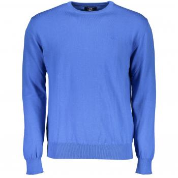 La Martina Blue Cotton Sweater - M, Round-neck Knitwear, male, Blue, Size: M, Embroidered Round Neck Long-Sleeved Shirt