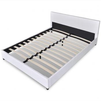 vidaXL Cama blanca de matrimonio con tapicería de cuero artificial, 200 x 160 cm