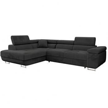 Sofá rinconero Comfivo S100, negro, 274 x 70 x 203 cm, con función de descanso y caja de ropa de cama