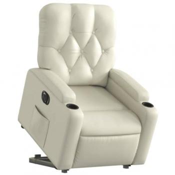 Sillón reclinable elevable eléctrico de cuero sintético crema