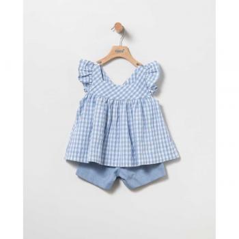 Coco Acqua - Conjunto de niña de blusa de cuadros vichy y short