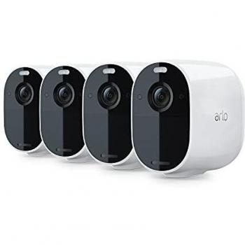 Arlo Essential Spotlight, 4 cámaras vigilancia WiFi 1080p, detector de movimiento, visión nocturna en color, audio bidireccional, 180 días de batería, no necesita SmartHub, funciona con Alexa, Blanco