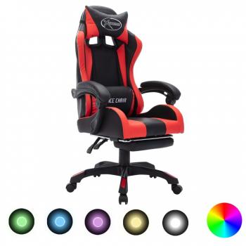 Silla gaming con luces LED RGB en cuero sintético rojo y negro