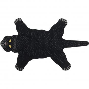 Alfombra Infantil de Lana Negra con Estampado de Tigre 100 x 160 cm y Base de Algodón para Habitación Infantil