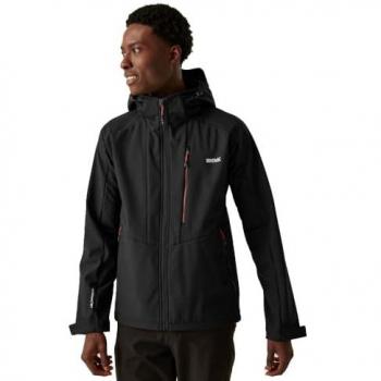 Regatta Men's Waterproof Full Zip Hooded Softshell Jacket - Black Red Ochre 3XL