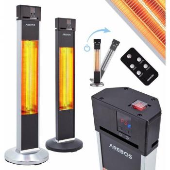 Calefactor de Pie Arebos 2000W - Control Remoto - 3 Niveles de Calor - Temporizador de 24 Horas - Infrarrojo para Interior y Exterior