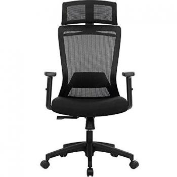 Sillón de Oficina Ergonómico de Malla Negro con Asiento Giratorio, Respaldo Reclinable, Altura Ajustable y Percha para Abrigo