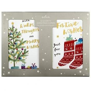 Hallmark - Tarjetas navideñas con caja de colores navideños, 12 tarjetas en 2 diseños ilustrados contemporáneos
