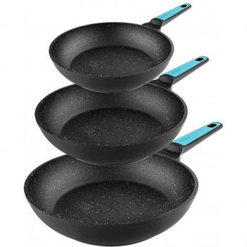 Cecotec Polka Platinum Set de 3 Sartenes Antiadherentes Thunder Color Negro/Azul con Diámetros Ø20/Ø24/Ø28 cm