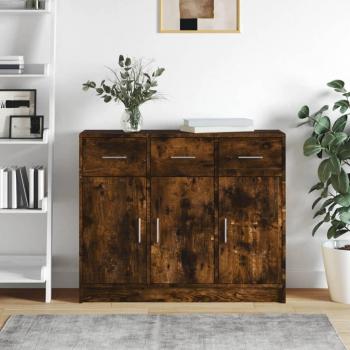 Aparador de madera de ingeniería 91x28x75 cm en color roble ahumado, mueble de almacenaje para salón, buffet, armario auxiliar y armario de almacenamiento
