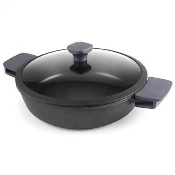 Guisera con Tapa Neo 32 cm, material de acero inoxidable, apta para todo tipo de cocinas, incluye tapa de vidrio templado, capacidad para 3.5 litros, diseño moderno y elegante
