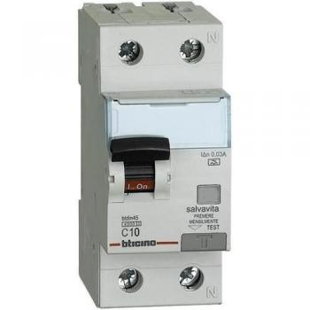 Interruptor Automático Diferencial Bticino 1P + N 10A 30mA Tipo A 4,5kA 2 Módulos GA8813A10