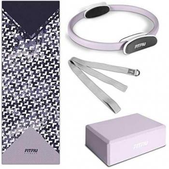 FITFIU Fitness KITWELL 400 Pack de 4 Accesorios Yoga Pilates Que Incluye Esterilla, Bloque, aro y Correa, Unisex Adulto, Lila