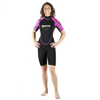 Mares Aquazone Traje Corto Mujer Manta 2.2 Mm - Traje neopreno corto de manga corta, color negro y rosa, diseñado para mujeres, con un grosor de 2.2 mm