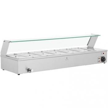 Baño María Profesional 6 Contenedores GN 1/3 Acero Inoxidable 21L Potencia 2100W Temperatura 30-110 °C