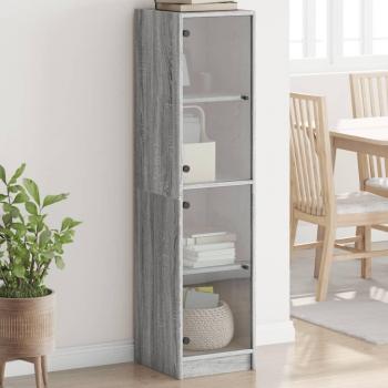 Aparador con puertas de vidrio gris Sonoma 35x37x142 cm Mueble de Almacenaje de Salón, Buffet para salón, Armario Auxiliar, Armario de Almacenamiento