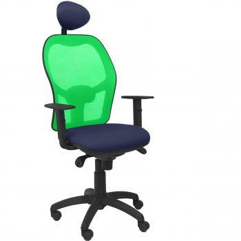 PIQUERAS Y CRESPO Modelo Jorquera - Silla de oficina ergonómica con mecanismo sincro, brazos regulables y ajustable en altura - Respaldo de malla transpirable en color verde y asiento tapizados en tejido BALI color azul marino