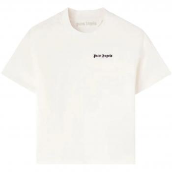Palm Angels Women's Logo Cotton T-Shirt in White | Size Medium | PWAA044S24JER001
