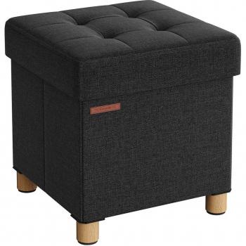 Taburete tapizado acolchado con reposapiés y almacenamiento 38x38x40 cm, ideal para sala de estar y dormitorio, disponible en rosa o negro