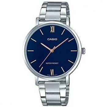 Casio Women's Quartz Watch LTP-VT01D-2B, 34mm Blue Dial, Stainless Steel, Water Resistant 3 ATM
