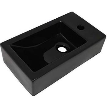 vidaXL Lavabo Rectangular Cerámica Negro 46x25,5x12cm Lavamanos Lavatorio Baño