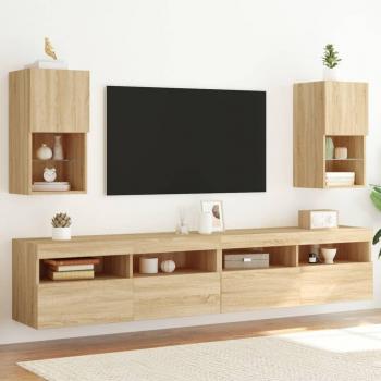 Mueble de TV con luces LED vidaXL, 2 unidades, dimensiones 30,5x30x60 cm, color roble Sonoma, diseño moderno para salón