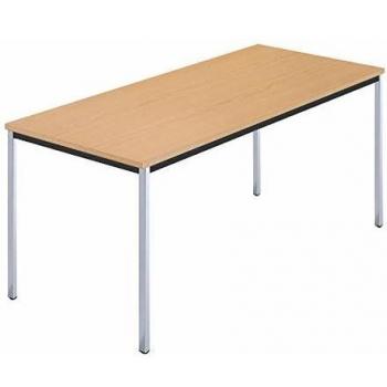 Mesa Rectangular Certeo - Tubo Cuadrado Cromado 1600 x 800 mm, Madera de Haya Natural