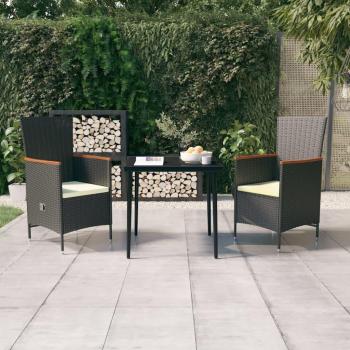 3-Piece Black Garden Dining Set with Cushions