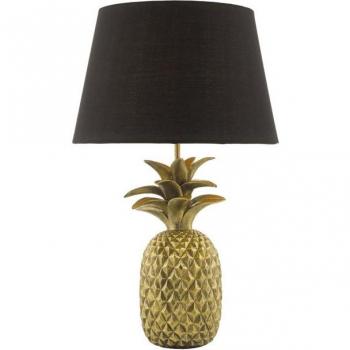Lámpara de mesa Safa oro con bombilla, diseño Piña Dorada y pantalla redonda cónica