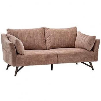 Ixia Sofá de 2 plazas tapizado marrón Claro de Terciopelo con Franjas de 204x104x90 cm - LOLAhome