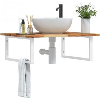 Estante de lavabo de pared acero y madera maciza de acacia Vidaxl Marrón