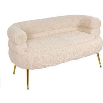 Sofá 2 Plazas Acolchado con Tela Rizada Blanca Michel - Poliester 135x69x68 cm