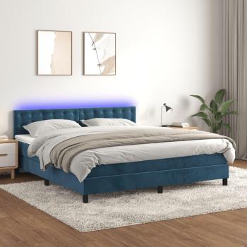 Cama box spring blanda con colchón y LED terciopelo azul oscuro 180x200 cm