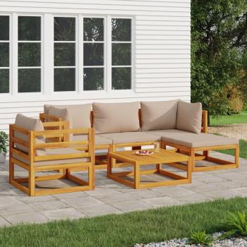 Set de muebles de jardín 6 piezas madera maciza con cojines gris taupé Marrón