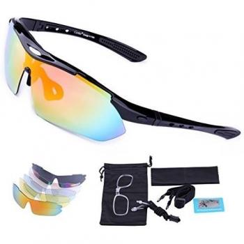 Gafas de Sol Deportivas Polarizadas,Carfia TR90 UV400 Unisex Gafas de Sol Deportivas Polarizadas 5 Lentes de Cambios Incluido para Deporte y Aire Libre Ciclismo Conducción Pesca Esquiar Golf Correr
