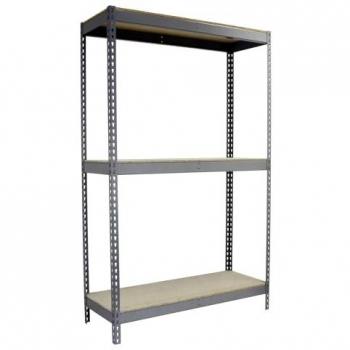 Estantería Industrial Simon Rack 1500x1500x750 mm, capacidad de 600 kg de punto de flexión, con 3 estantes de madera, color gris/madera