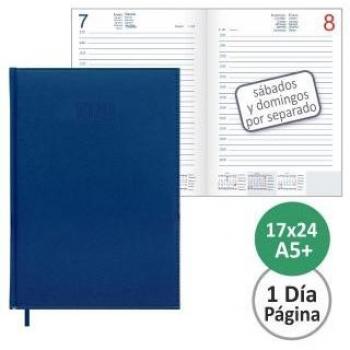 Agenda 17x24 cm 2024 simil piel, día página, Creta azul
