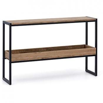 Consola iCub Industrial con Bandeja 100x32x75cm en Madera Maciza de Pino Acabado Vintage Negra