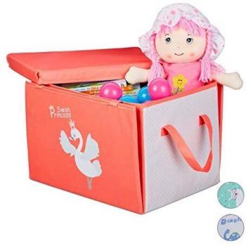Caja de almacenamiento y manta de juego Cisne 41 cm poliéster rosa