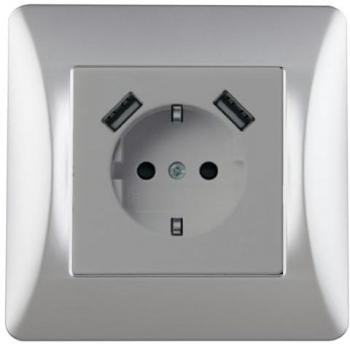 Base de Enchufe Onlex Titanio con 2 Puertos USB y Marco Integrado