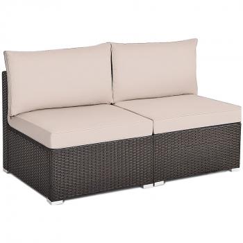 2-Piece Brown Rattan Patio Armless Chair Conversation Furniture Set