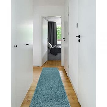 Alfombra de Pasillo SOFFI Shaggy 5cm Azul - Ideal para Cocina, Entrada y Pasillo 60x200 cm
