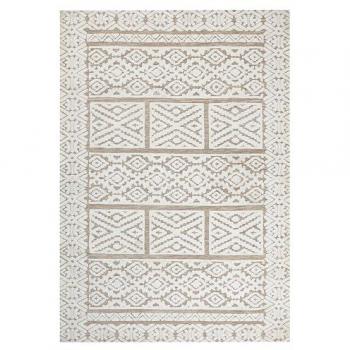 Alfombra moderna de poliéster de pelo corto con patrón oriental en blanco crema y beige 160 x 230 cm