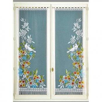 Cortinas Francesas de Encaje con Diseño de Aves y Flores Verdes 60x120 cm